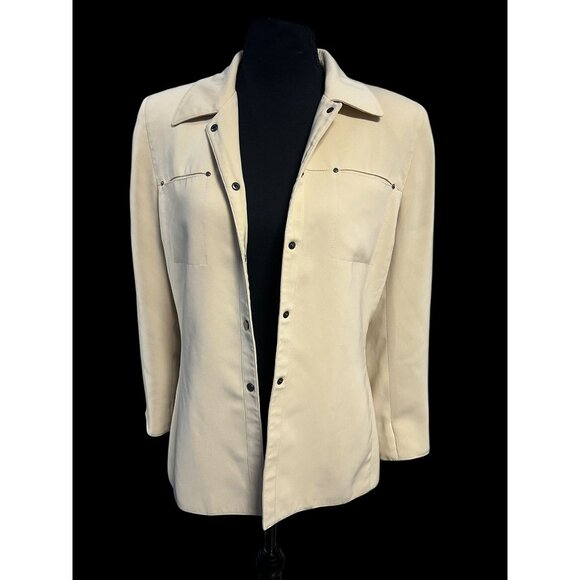 TAHARI Button-Up Blazer Jacket WOMEN SIZE 8 Beige Front Pockets CASUAL OFFICE - Picture 1 of 8